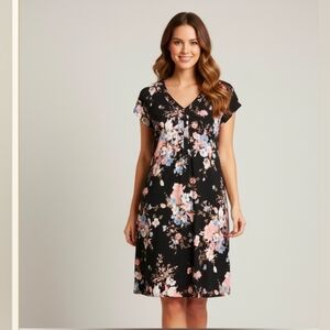 Uttam Boutique Black Floral Shift Dress with Pockets - Size 2/4 (UK 10)